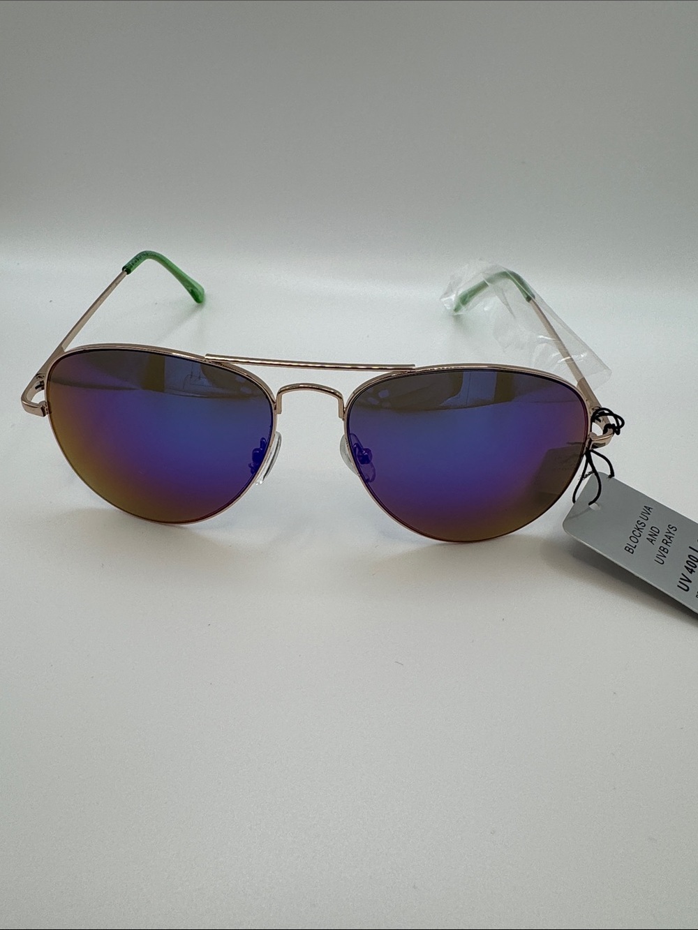 Mirrored Aviator Sunglasses - Purple/Blue Lenses